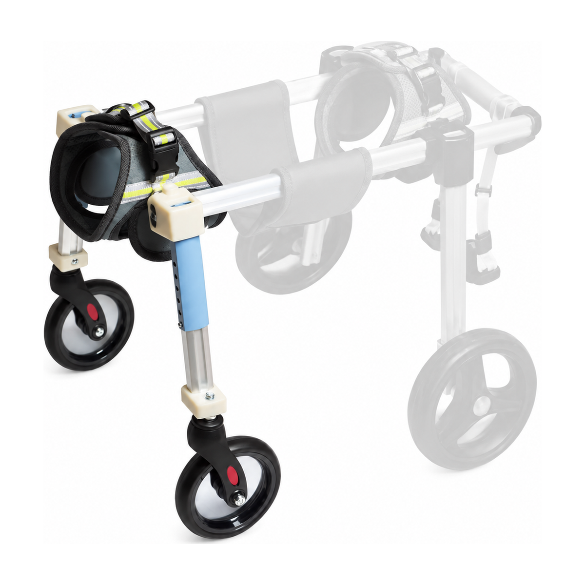 OldPal Front Wheel Attachment shown on the rear support wheelchair