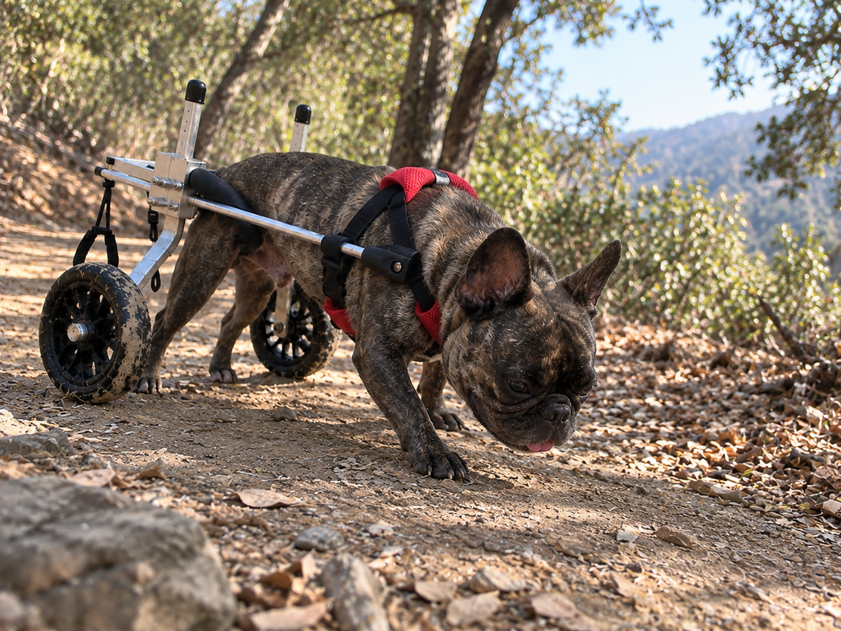 French bulldog in the OldPal rear support wheelchair